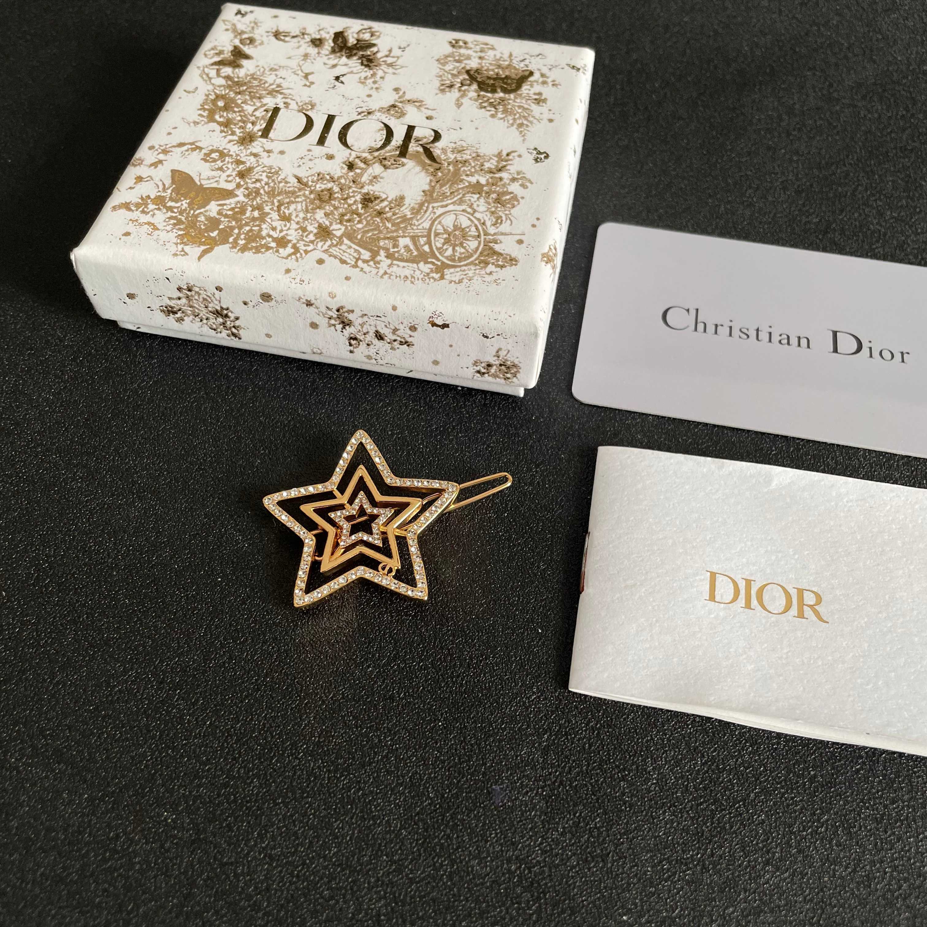 Dior Gold Star Hair Clip with Rhinestones